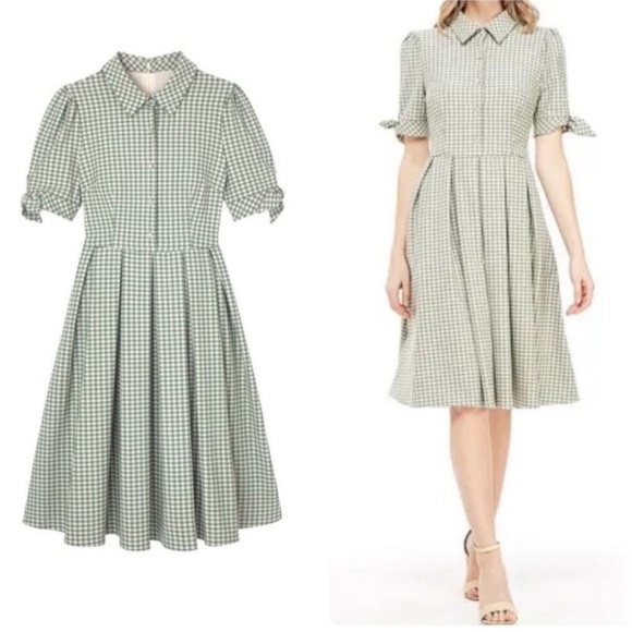 Gal Meets Glam Green Gingham Dress - Picture 2 of 6